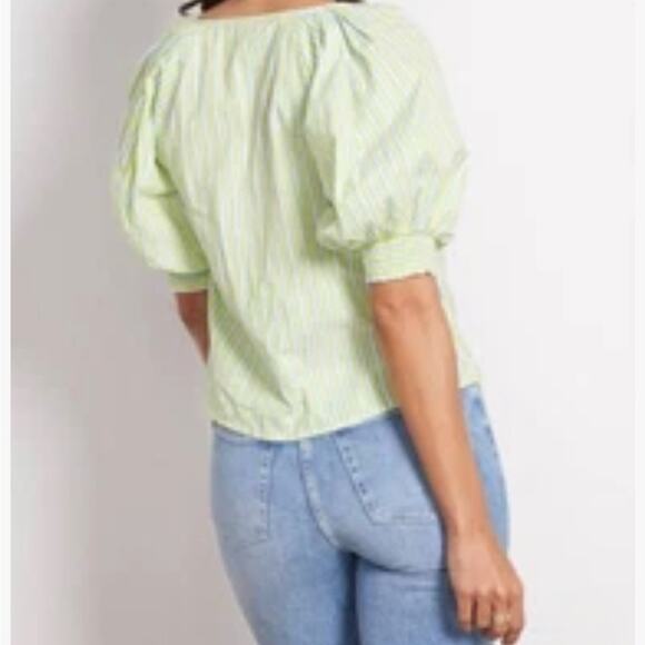 Anthropologie Sanctuary Light Green Striped Blouse Size: Medium - Picture 3 of 13